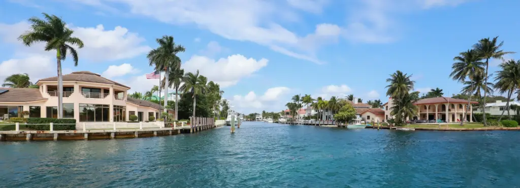 Waterfront homes along a boating canal in Englewood, Florida