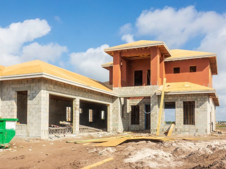 Concrete block new construction home being built in Southwest Florida